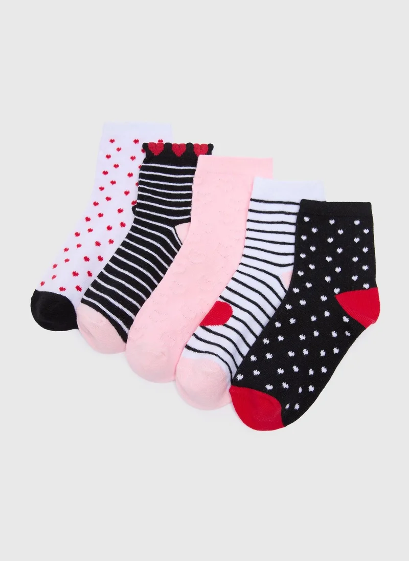 Matalan 5 Pack Girls Multicolour Heart Ankle Socks